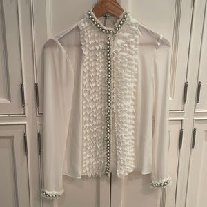 Alice and Olivia ruffled beaded blouse.  New with tags.  Size xs